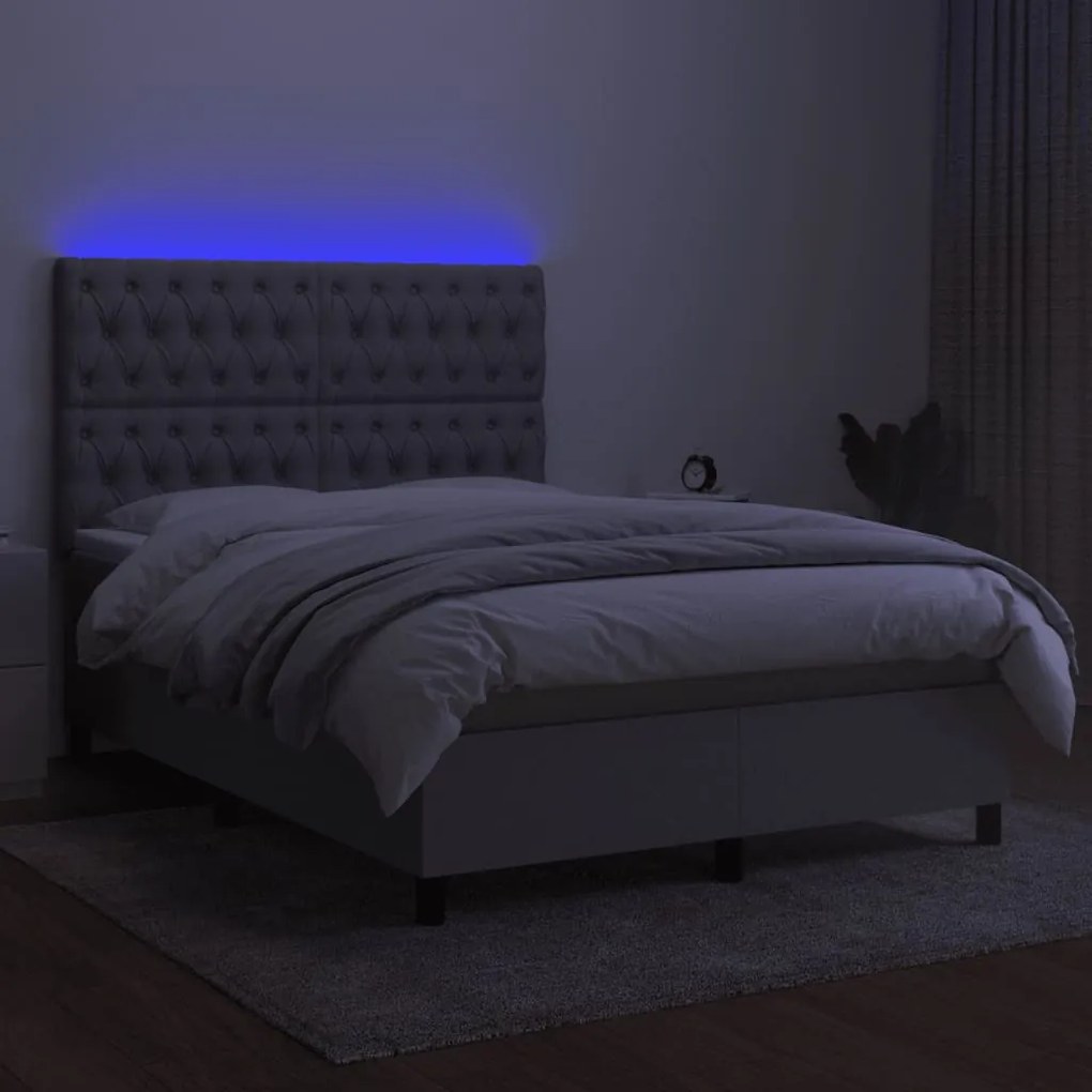 vidaXL Κρεβάτι Boxspring με Στρώμα &amp; LED Αν.Γκρι 140x190εκ. Υφασμάτινο