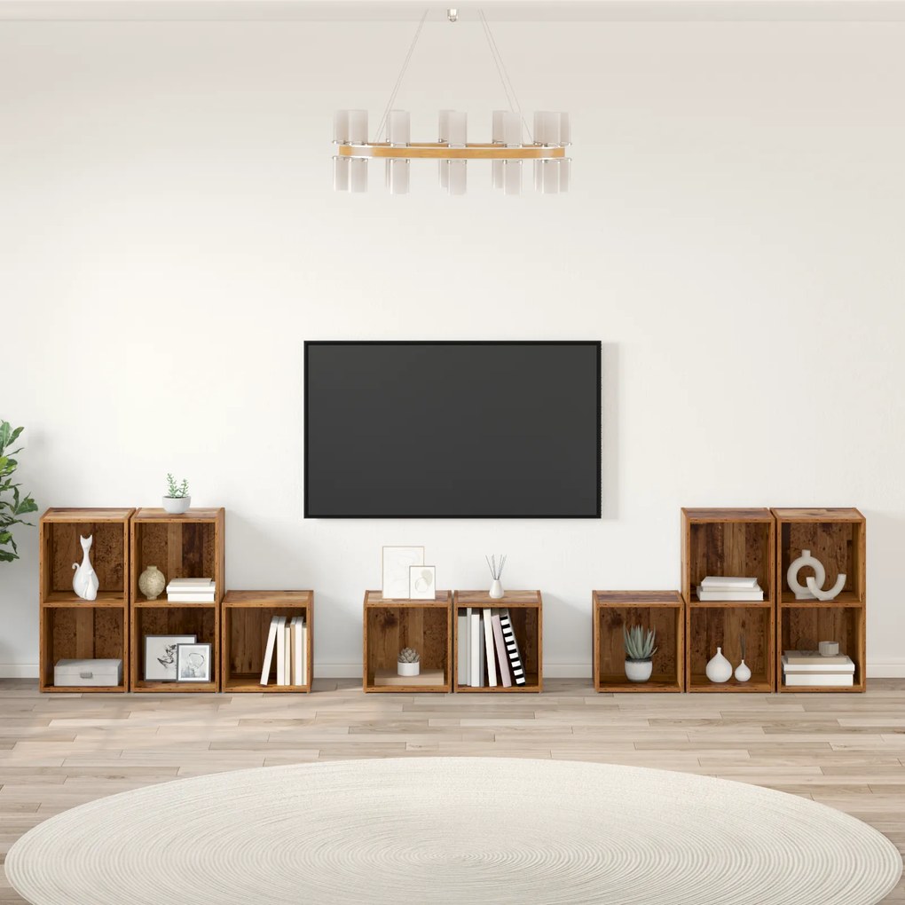 vidaXL με ράφι με αποθήκευση 8 pcs Παλιό Ξύλο Επεξεργασμένο ξύλο