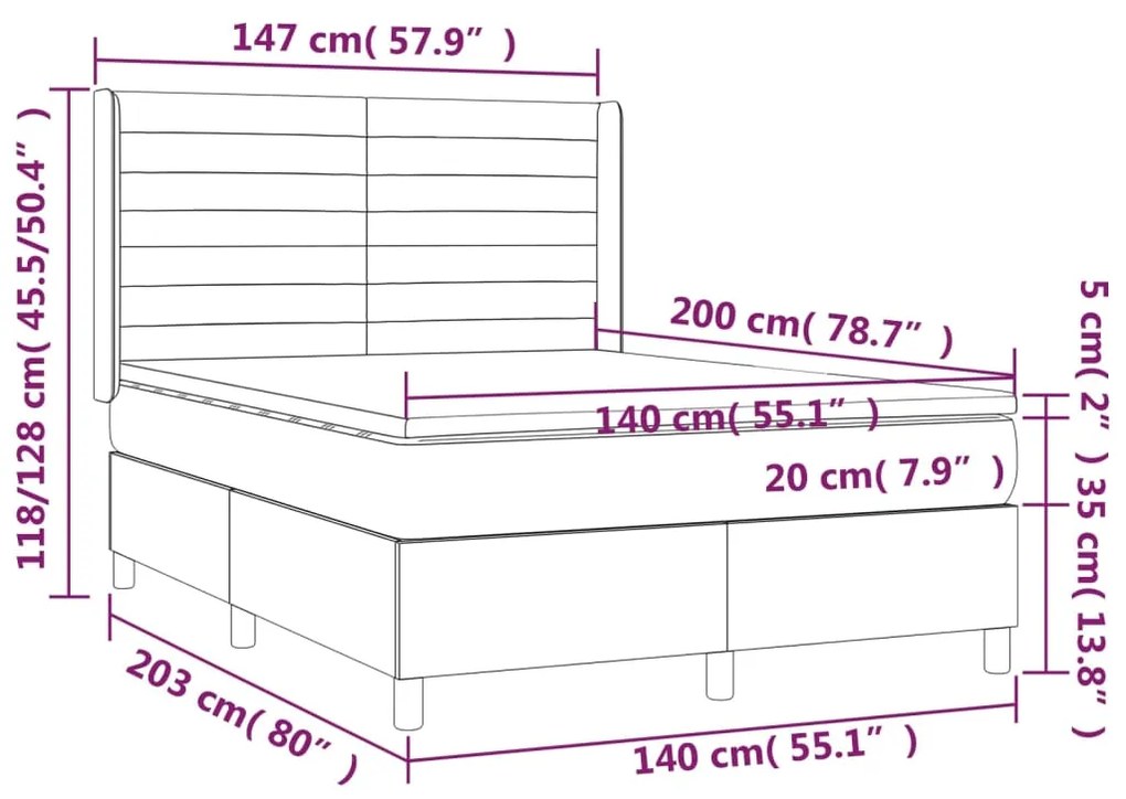 Κρεβάτι Boxspring με Στρώμα Σκούρο Καφέ 140x200 εκ Υφασμάτινο - Καφέ