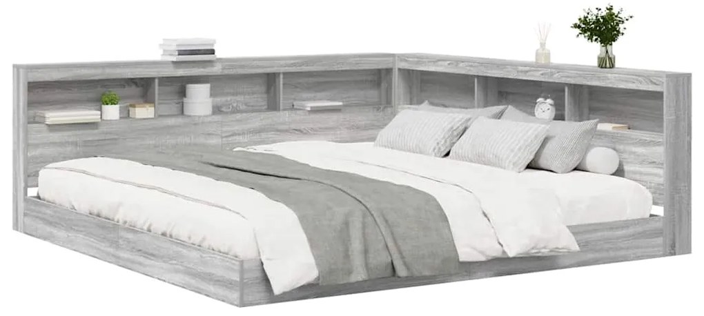 vidaXL Βιβλιοθήκη Κρεβατιού με κεφαλάρι Γκρι sonoma 180 x 200 cm