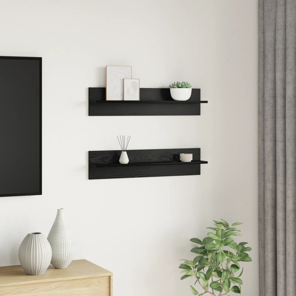 vidaXL Ράφια Τοίχου με ράφι με αποθήκευση 2 pcs Μαύρη Δρυς 80 x 11.5 x 18 εκ