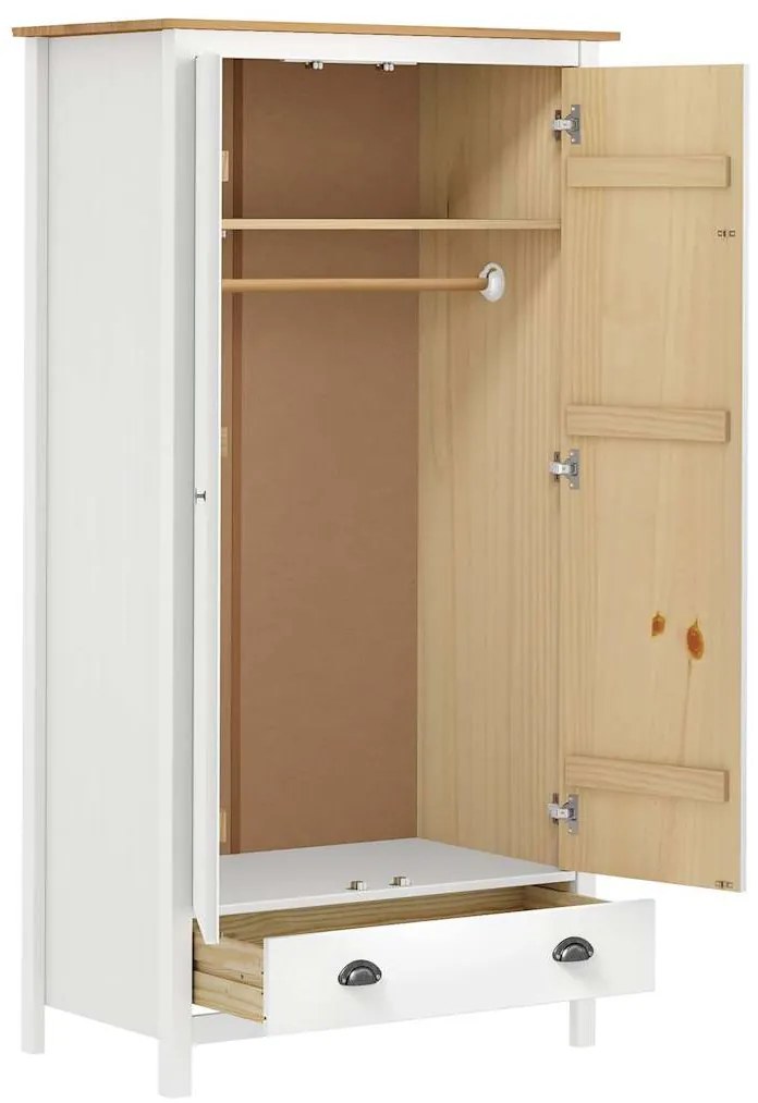 vidaXL Ντουλάπα Hill Δίφυλλη Λευκή 89x50x170 εκ. Μασίφ Ξύλο Πεύκου