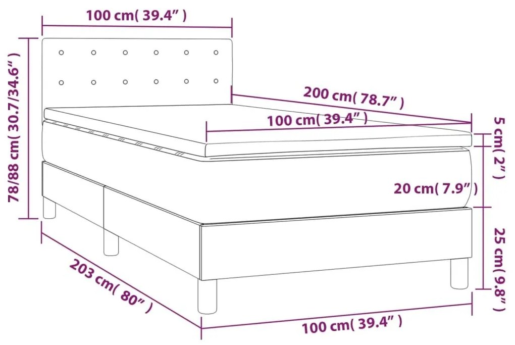 Κρεβάτι Boxspring με Στρώμα Μαύρο 100x200εκ.από Συνθετικό Δέρμα - Μαύρο