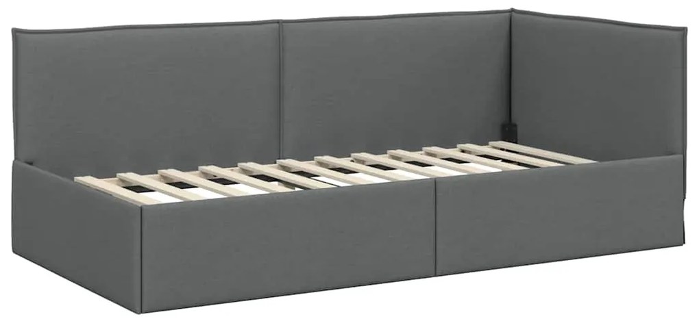 vidaXL Κρεβάτι Γωνίας με κεφαλάρι Σκούρο γκρι 90 x 200 cm ύφασμα