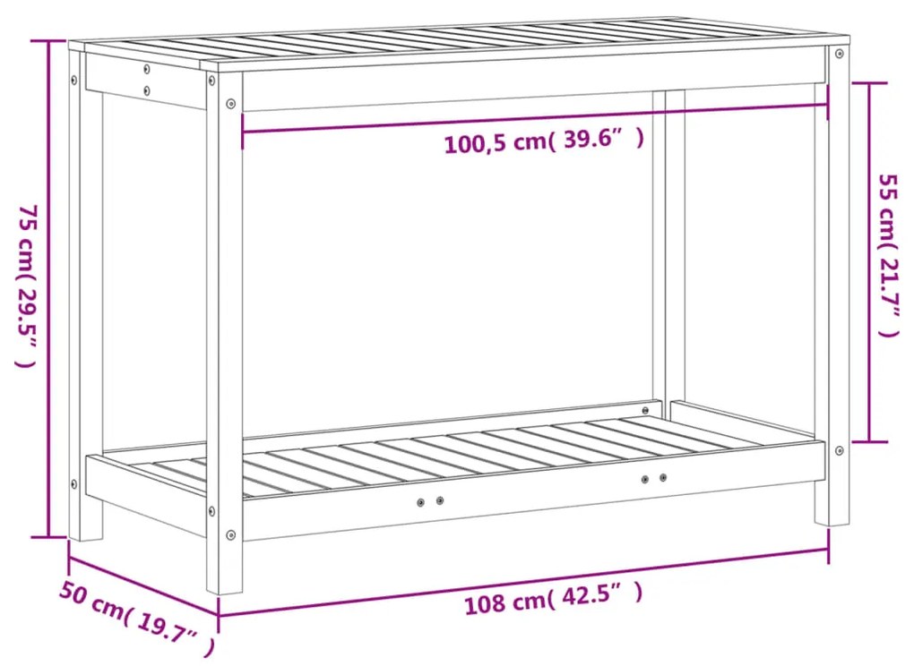 Τραπέζι Κηπουρικής Ράφι 108x35x75 εκ. Μασίφ Ξύλο Ψευδοτσούγκας - Καφέ