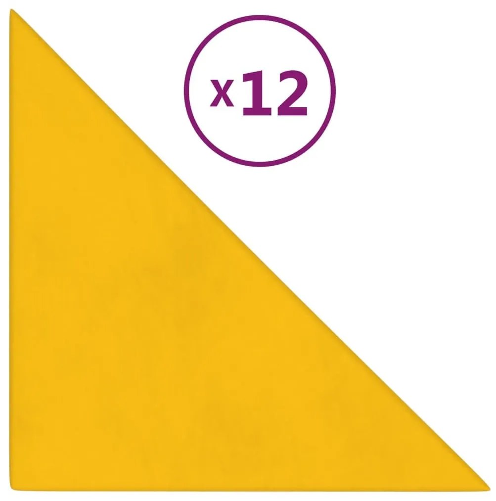 Πάνελ Τοίχου 12 τεμ. Κίτρινα 30 x 30 εκ. 0,54 μ² Βελούδινα - Κίτρινο