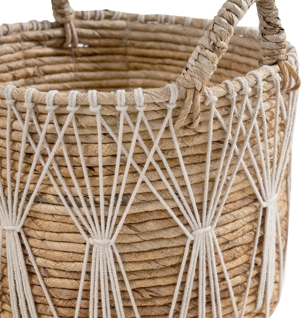 Basket S Line με χερούλια και μακραμέ medium S1231-00N3