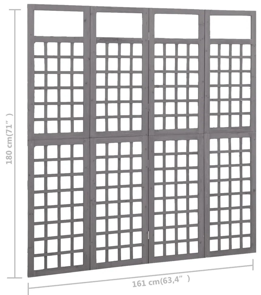 vidaXL Διαχωρ. Δωματίου/Καφασωτό 4 Πάνελ Γκρι 161x180 εκ Ξύλο Ελάτης
