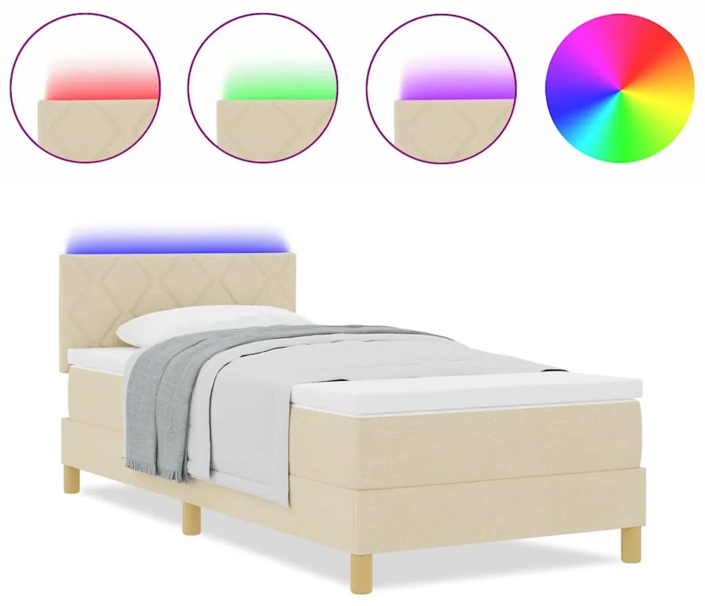 vidaXL Κρεβάτι με ελατήρια με στρώμα Κρεμ 100 x 200 cm ύφασμα