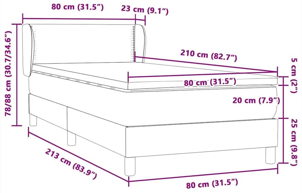 Κρεβάτι Boxspring με Στρώμα Ανοιχτό Γκρι 80x210 εκ. Βελούδινο - Γκρι