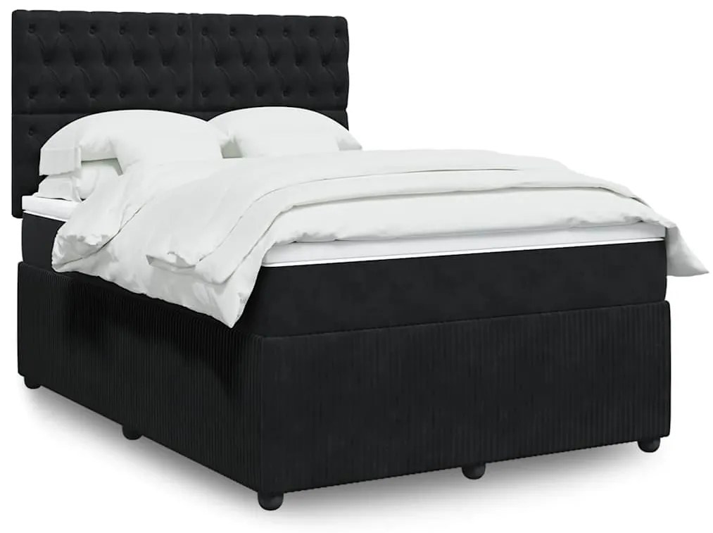 vidaXL Κρεβάτι Boxspring με Στρώμα Μαύρο 140x200 εκ. Βελούδινο