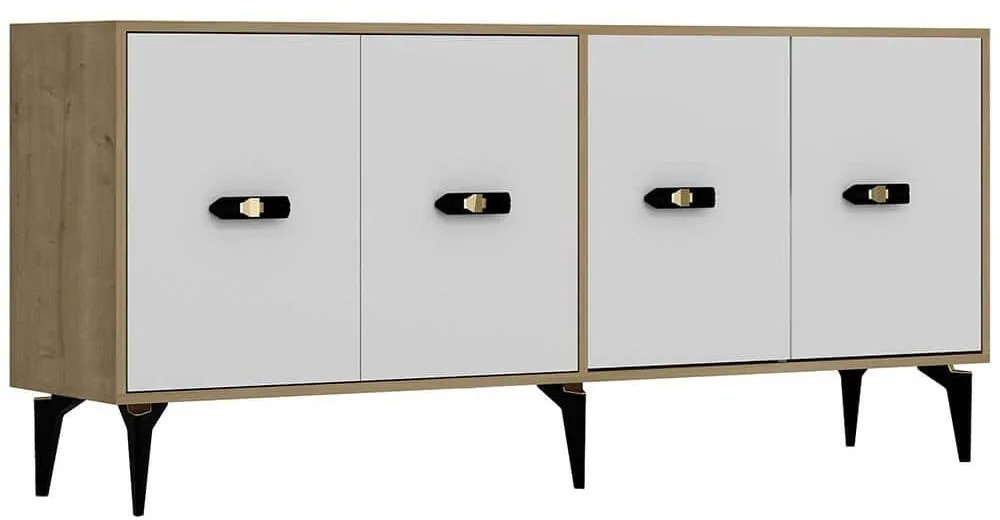 Μπουφές Fly 475OLV2370 180x35x82,6cm Oak-White Μοριοσανίδα, Μελαμίνη