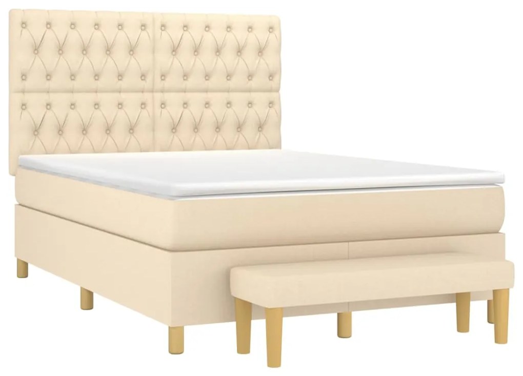 vidaXL Κρεβάτι Boxspring με Στρώμα Κρεμ 140x200 εκ. Υφασμάτινο