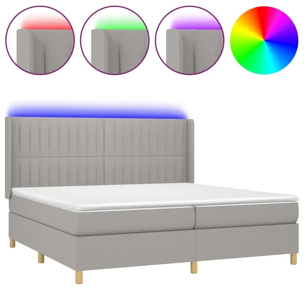 Κρεβάτι Boxspring με Στρώμα &amp; LED Αν.Γκρι 200x200εκ. Υφασμάτινο - Γκρι