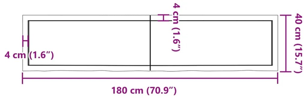 Ράφι Τοίχου Ανοιχτό Καφέ 180x40x(2-6)εκ. Επεξ. Μασίφ Ξύλο Δρυός - Καφέ