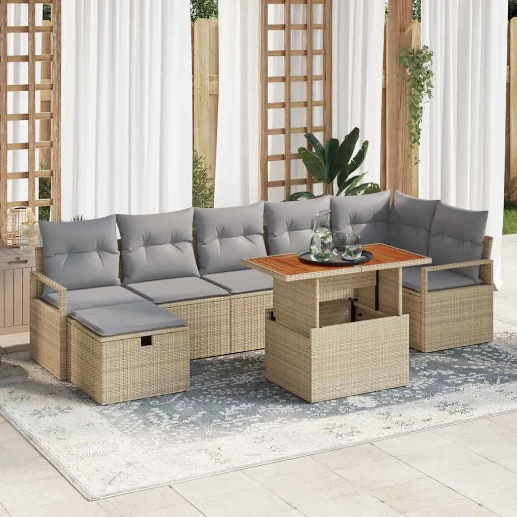 vidaXL Σετ Καναπέ Κήπου 8 pcs Μπεζ συνθετικό ρατάν