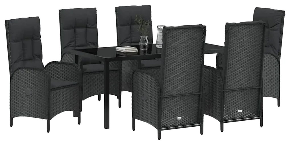 vidaXL Σέτ φαγητού για κήπο με μαξιλάρι 7 pcs Μαύρο Πολυ ράταν