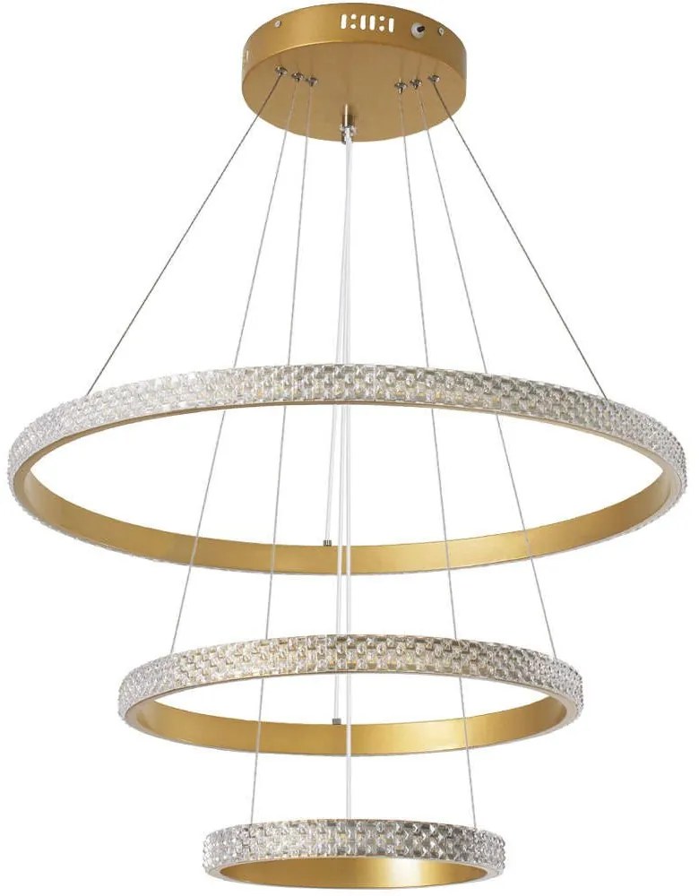 Φωτιστικό Οροφής Diamond Trio 61137 Φ25/40/60cm Με Τηλεχειριστήριο Dim Led 12123lm 100W Gold GloboStar