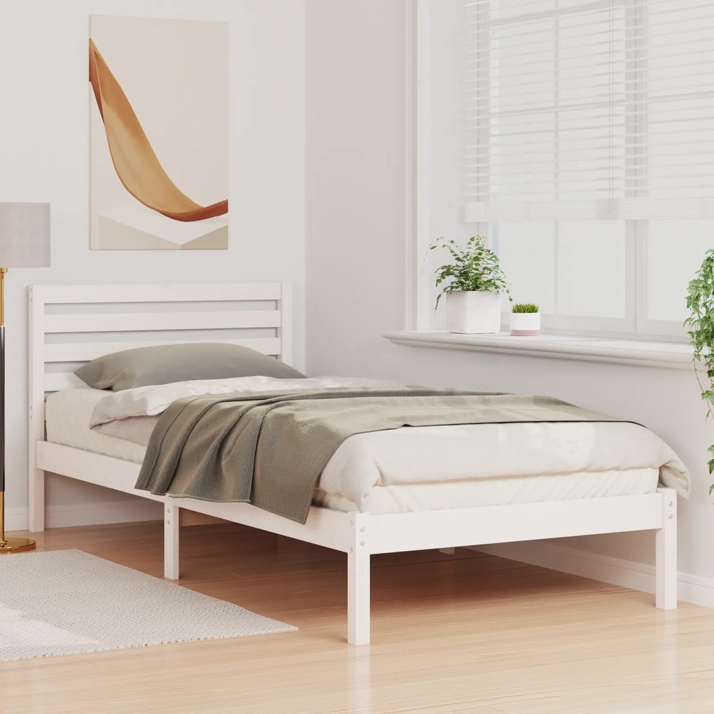 vidaXL Σκελετός Κρεβατιού Λευκό 90 x 210 cm Μασίφ ξύλο πεύκου