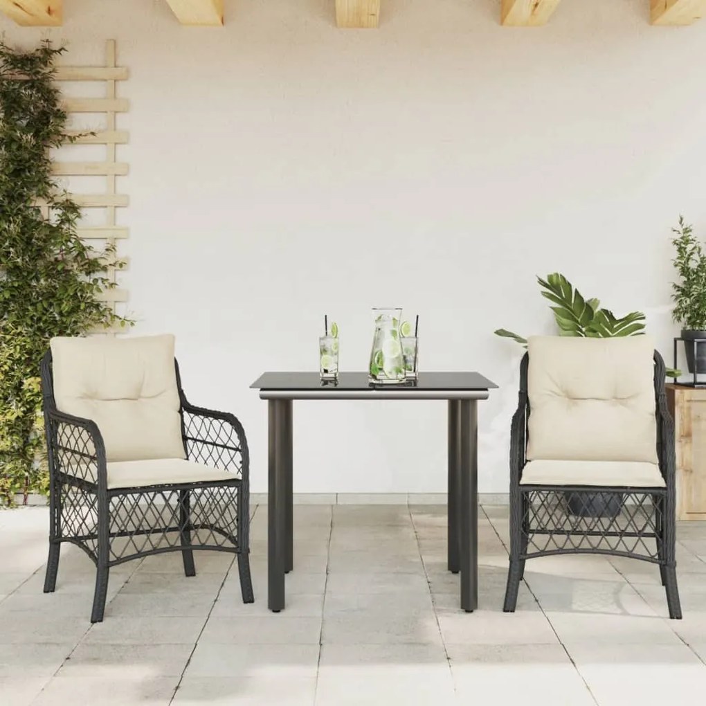 Σετ Επίπλων Bistro 3 τεμ. Μαύρο Συνθετ. Ρατάν με Μαξιλάρια