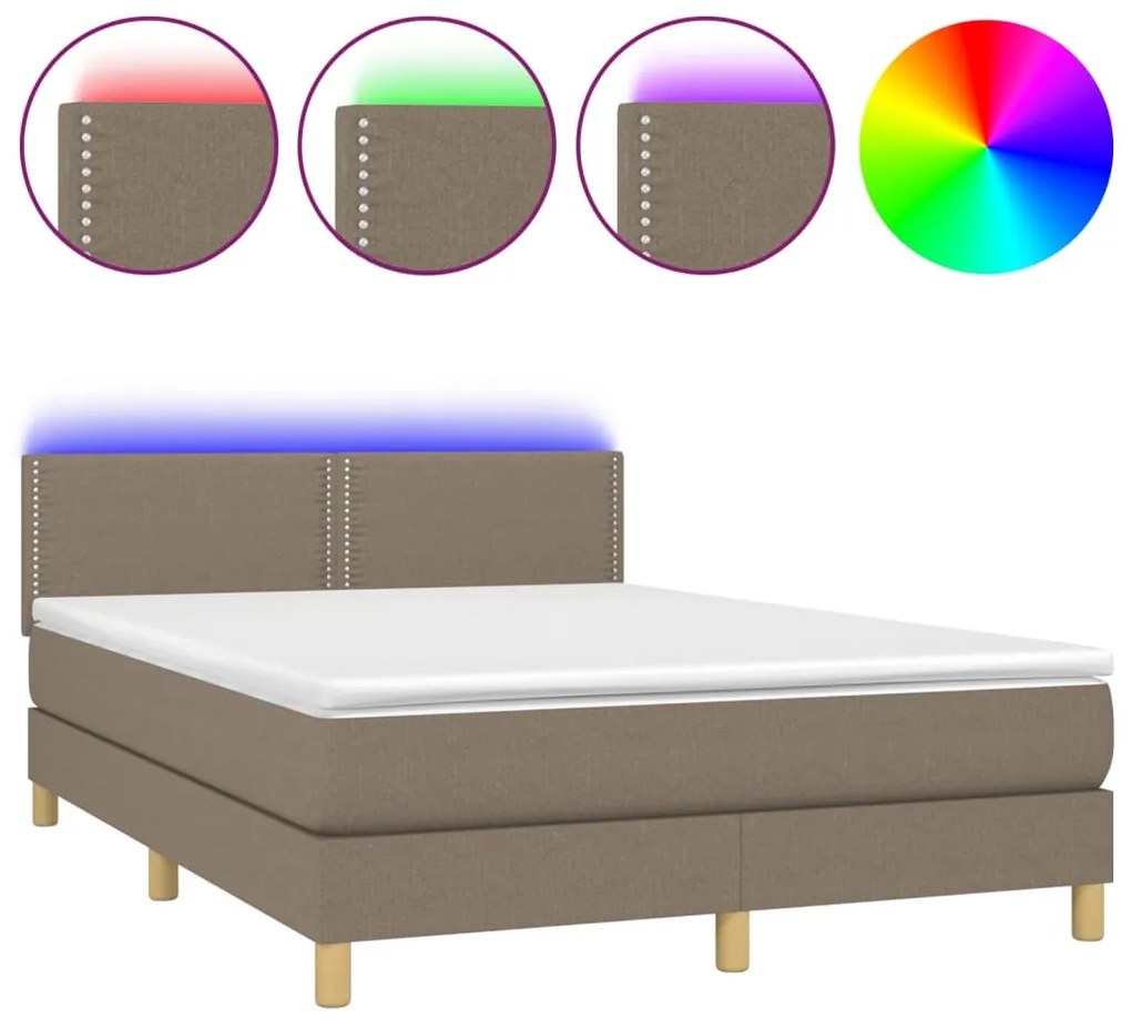 ΚΡΕΒΑΤΙ BOXSPRING ΜΕ ΣΤΡΩΜΑ &amp; LED TAUPE 140X200 ΕΚ. ΥΦΑΣΜΑΤΙΝΟ 3133641