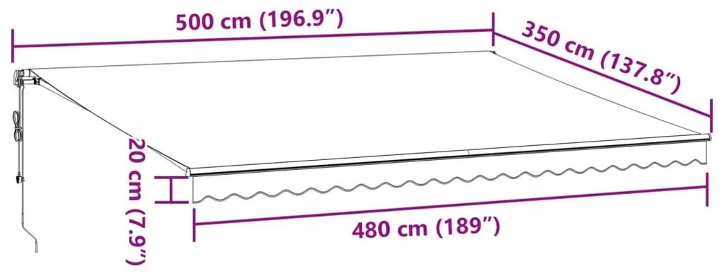 Τέντα Πτυσσόμενη Αυτόματη Ανθρακί / Λευκή 500x350 εκ. - Ανθρακί