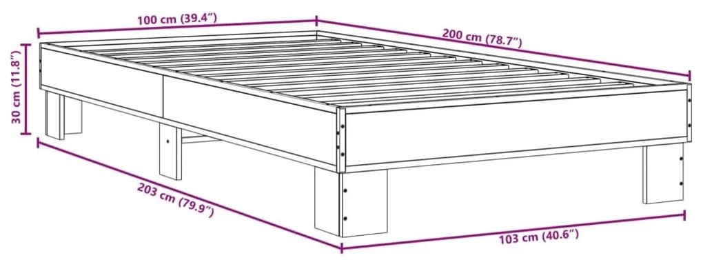 Πλαίσιο Κρεβατιού Γκρι Sonoma 100x200 εκ. Επεξ. Ξύλο &amp; Μέταλλο - Γκρι