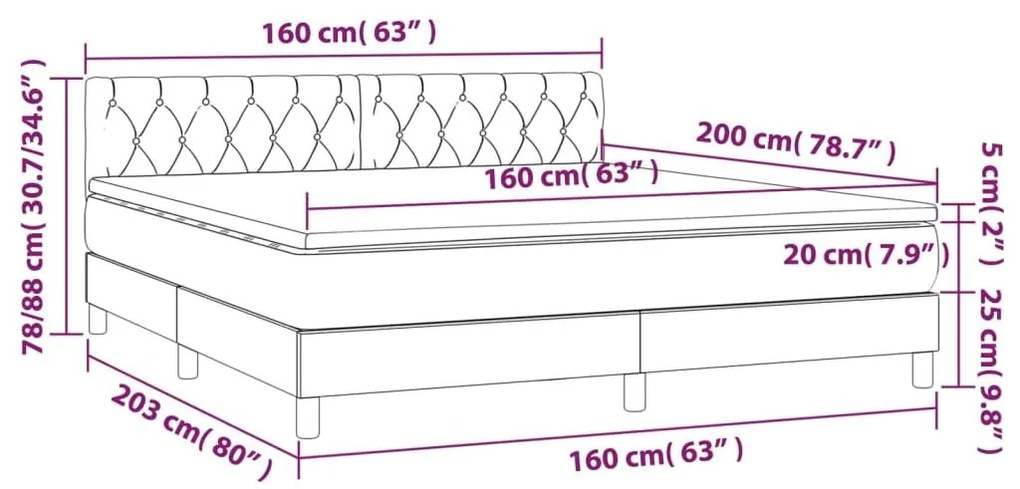 Κρεβάτι Boxspring με Στρώμα Αν. Πράσινο 160x200εκ Υφασμάτινο - Γκρι