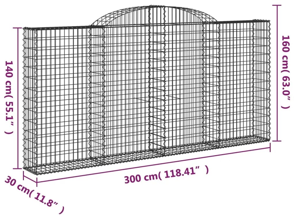 Συρματοκιβώτια Τοξωτά 7 τεμ. 300x30x140/160 εκ. Γαλβαν. Ατσάλι - Ασήμι