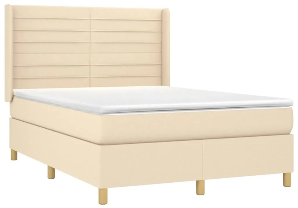 Κρεβάτι Boxspring με Στρώμα &amp; LED Κρεμ 140x190 εκ. Υφασμάτινο - Κρεμ