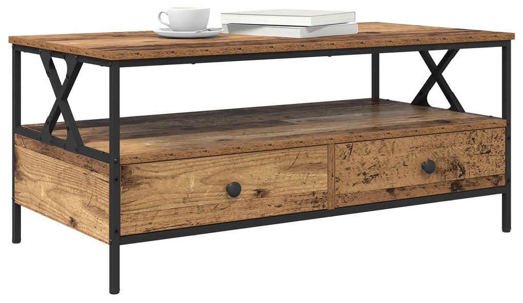 vidaXL Τραπεζάκι σαλονιού with Drawer Παλαιό ξύλο 100 x 51 x 45 cm