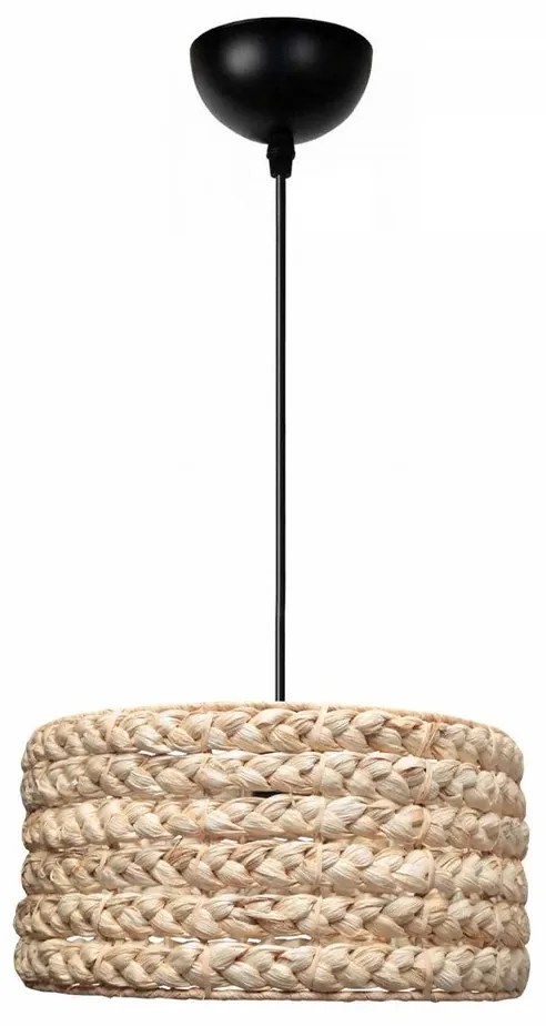 GloboStar® POMEGRANDE 204-0161 Boho Κρεμαστό Φωτιστικό Kαπέλο Μονόφωτο 1 x E27 IP20 Μπεζ Rattan - Μ29 x Π29 x Υ16cm