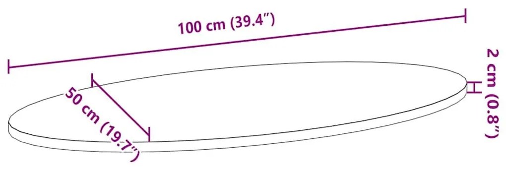 Επιτραπέζια επιφάνεια 100x50x2 cm μασίφ ξύλο δρυς οβάλ - Καφέ