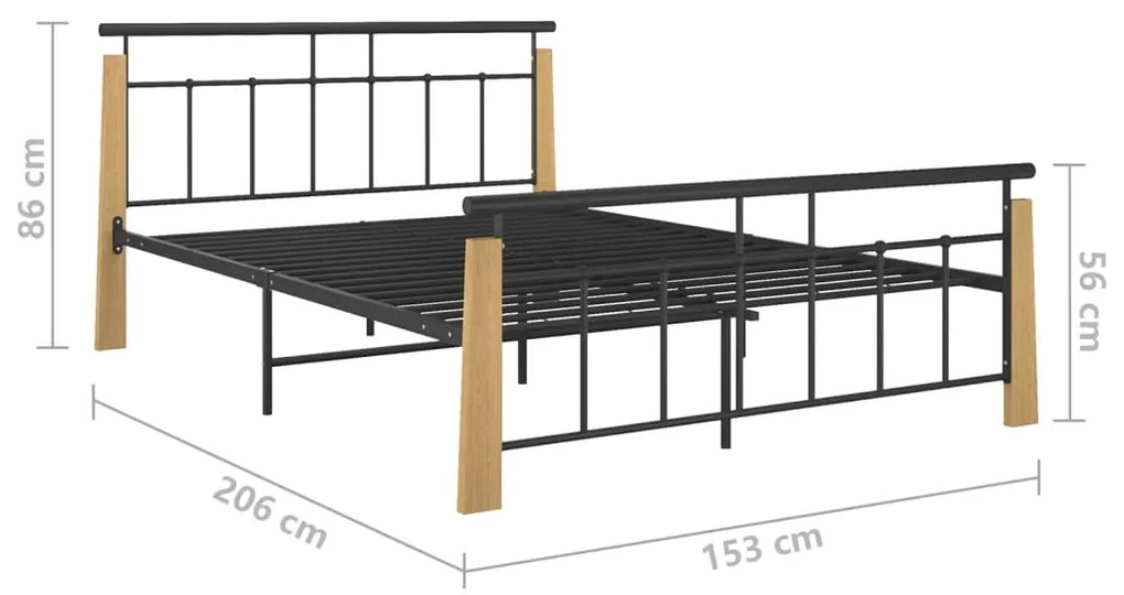 Πλαίσιο Κρεβατιού 140 x 200 εκ. Μέταλλο/Μασίφ Ξύλο Δρυός - Μαύρο