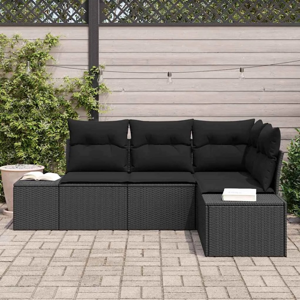 vidaXL Σετ Καναπέ Κήπου 4 pcs Μαύρο Πολυ ράταν