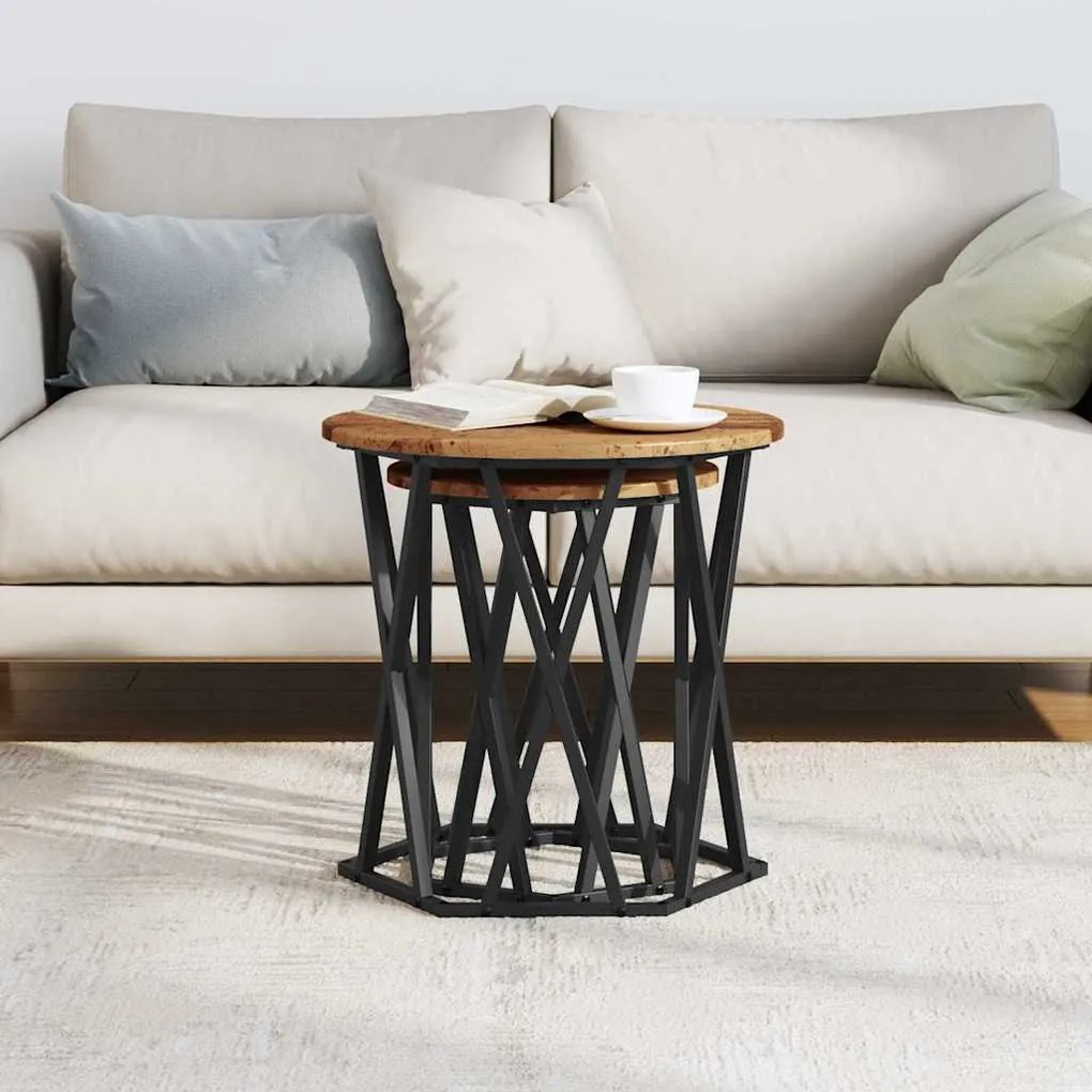 vidaXL Τραπεζάκι σαλονιού 2 pcs Παλιό Ξύλο Μηχανισμένο ξύλο και ατσάλι