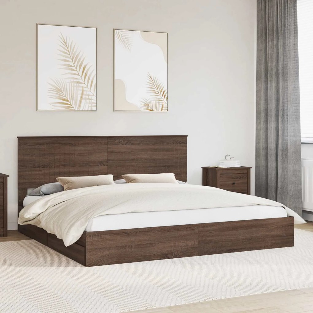 vidaXL Κρεβάτι Αποθήκης Καφέ δρυς 200 x 200 cm Επεξεργασμένο ξύλο