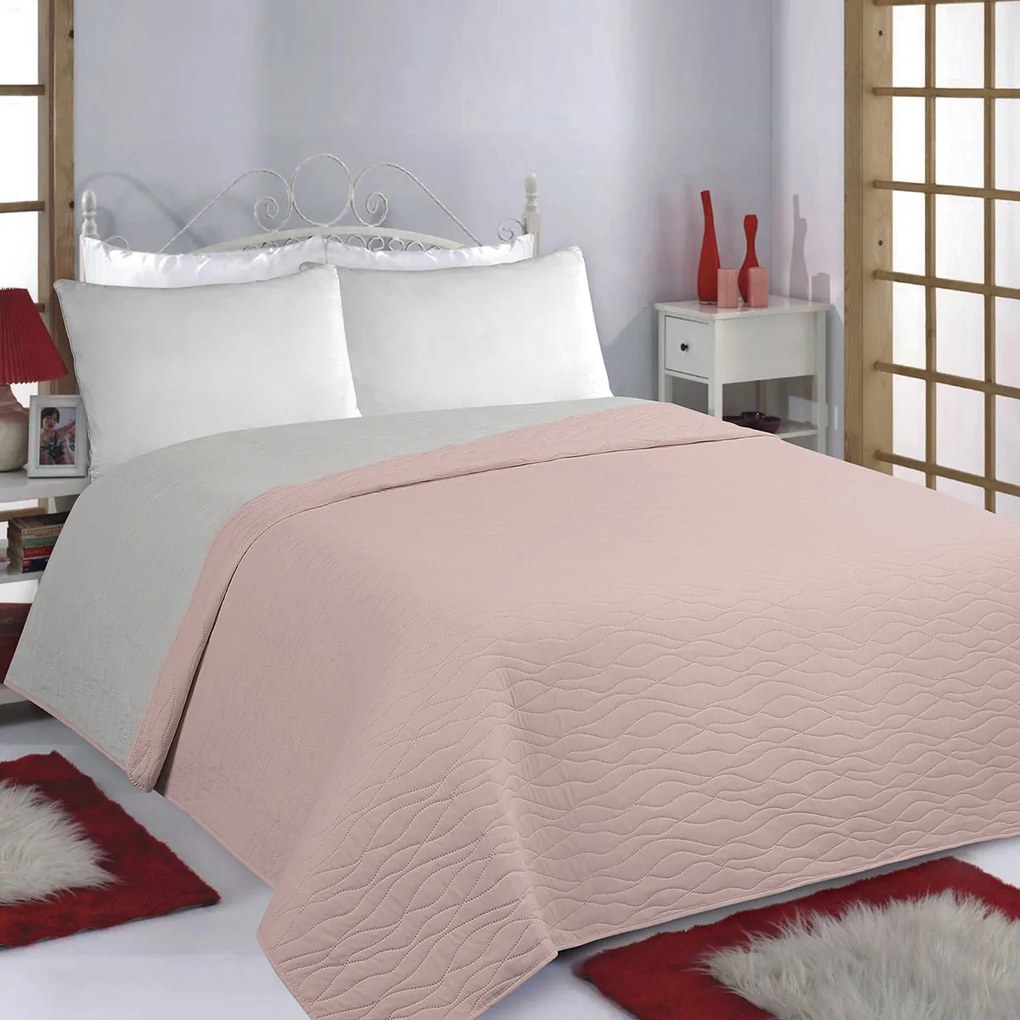 Κουβερλί Υπέρδιπλο (220x240) 2 Όψεων Silk Fashion Waves Pink-Grey