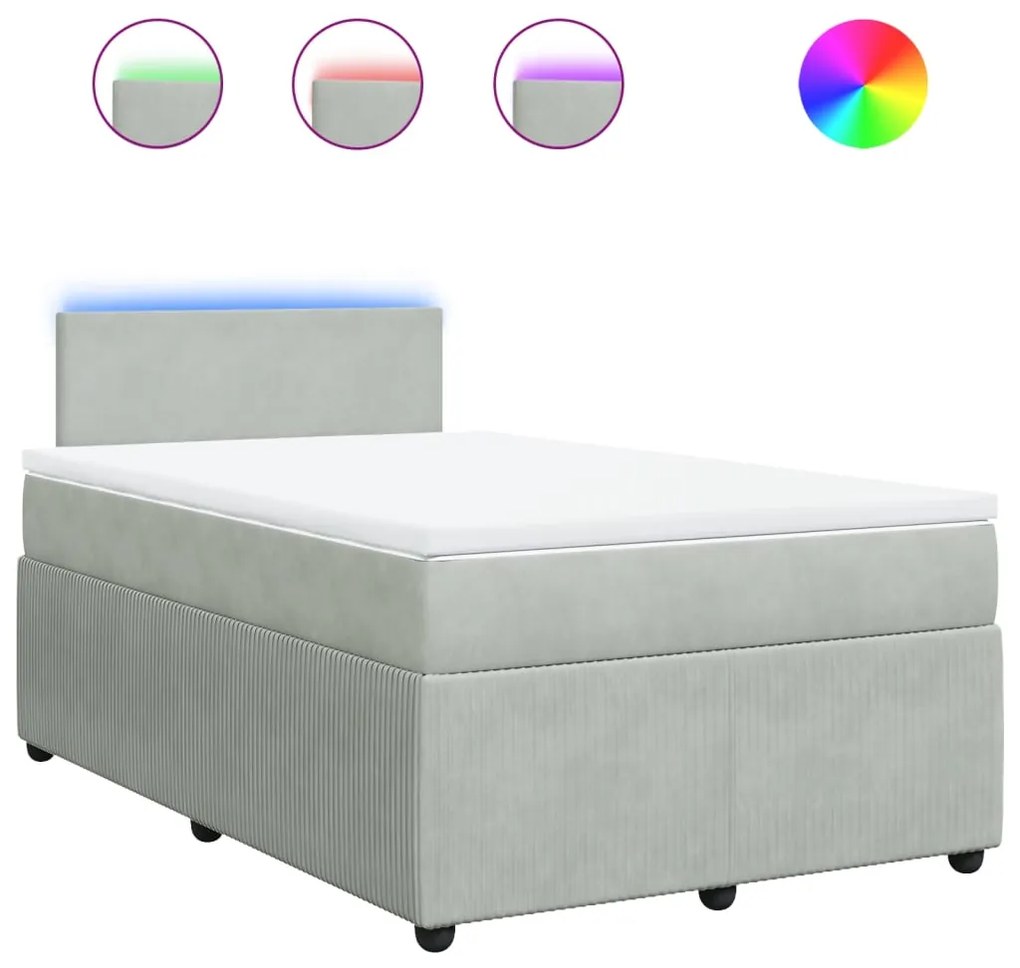 vidaXL Κρεβάτι Boxspring με Στρώμα Ανοιχτό Γκρι 120x190 εκ. Βελούδινο