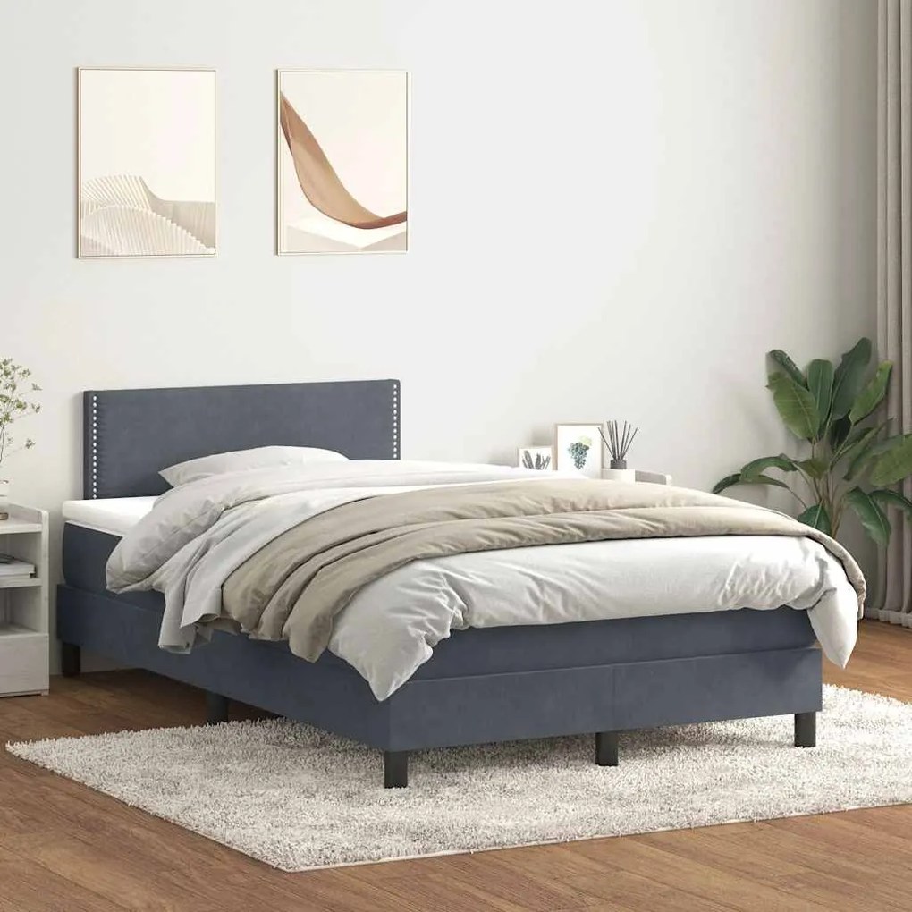 BOX SPRING ΚΡΕΒΑΤΙ ΜΕ ΣΤΡΩΜΑ ΣΚΟΥΡΟ ΓΚΡΙ 120X220 CM ΒΕΛΟΥΔΙΝΟ 3316828