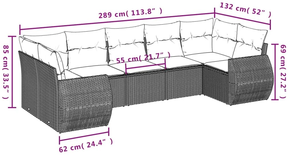 vidaXL Σαλόνι Κήπου Σετ 7 τεμ. Μπεζ Συνθετικό Ρατάν με Μαξιλάρια