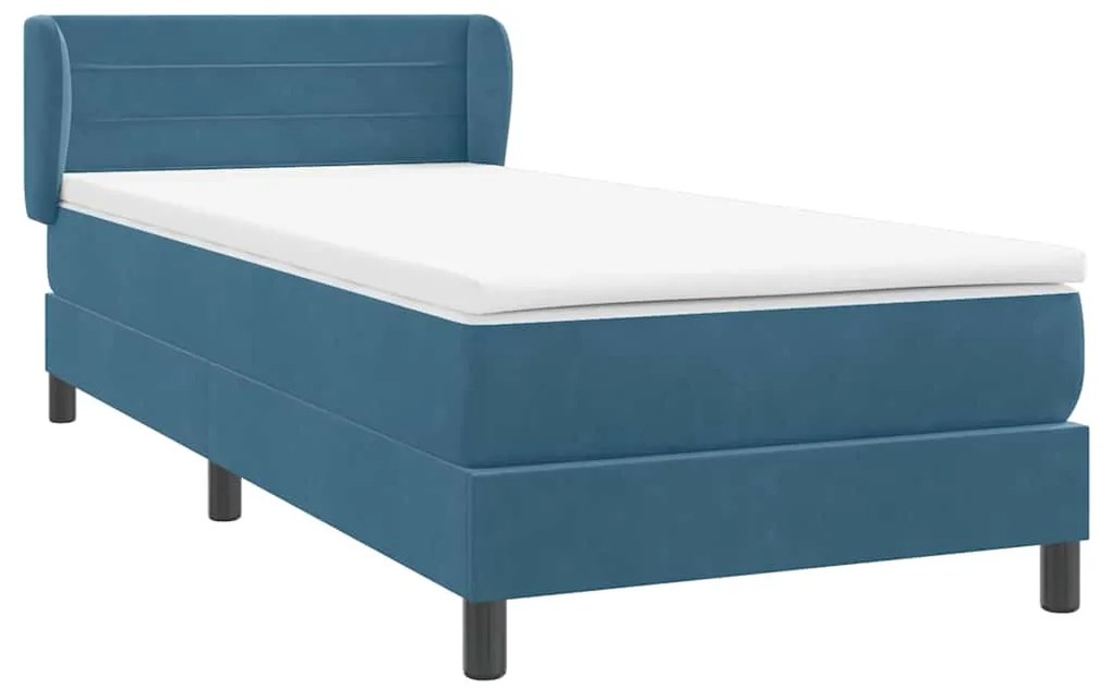 vidaXL Κρεβάτι Boxspring με Στρώμα Σκούρο Μπλε 100x210 εκ. Βελούδινο