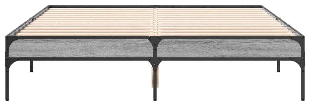 vidaXL Πλαίσιο Κρεβατιού Γκρι Sonoma 135x190 εκ. Επεξ. Ξύλο &amp; Μέταλλο