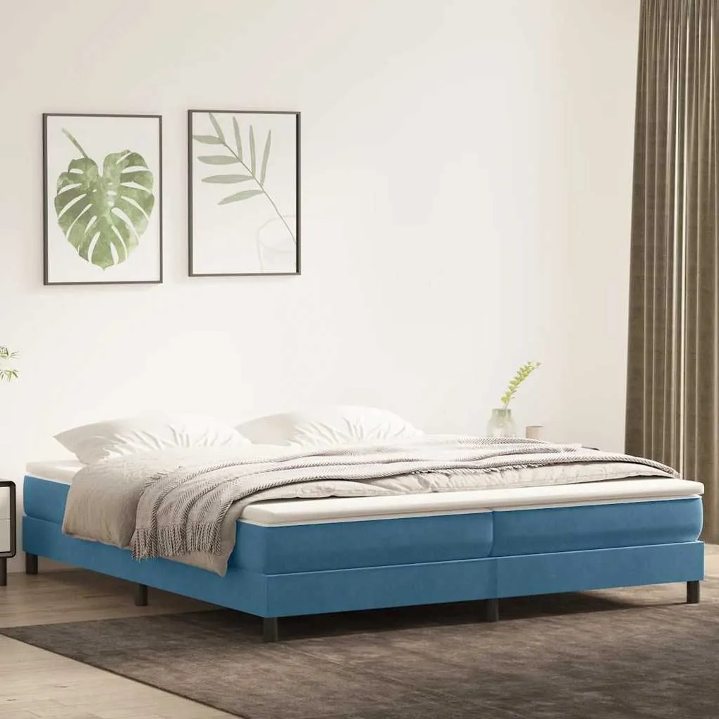 Κρεβάτι Boxspring με Στρώμα Σκούρο Μπλε 180x210 εκ. Βελούδινο - Μπλε