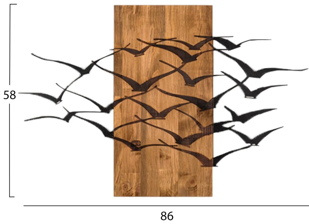Διακοσμητικό Τοίχου Πουλιά C4805 Φύλλα Μετάλλου Μαύρα - Ξύλο 86x3(βάθος)x58Υεκ. 86x3x58 εκ.