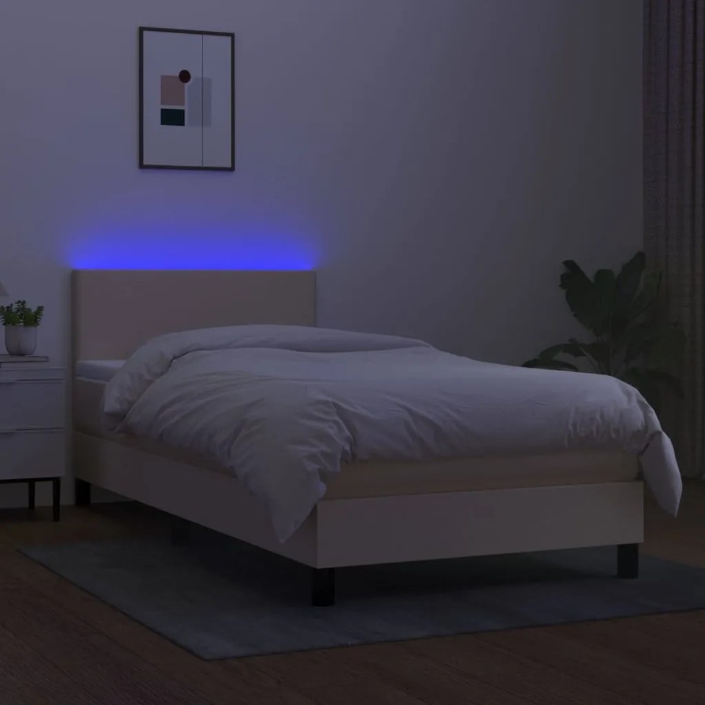 ΚΡΕΒΑΤΙ BOXSPRING ΜΕ ΣΤΡΩΜΑ &amp; LED ΚΡΕΜ 80X200 ΕΚ. ΥΦΑΣΜΑΤΙΝΟ 3132954