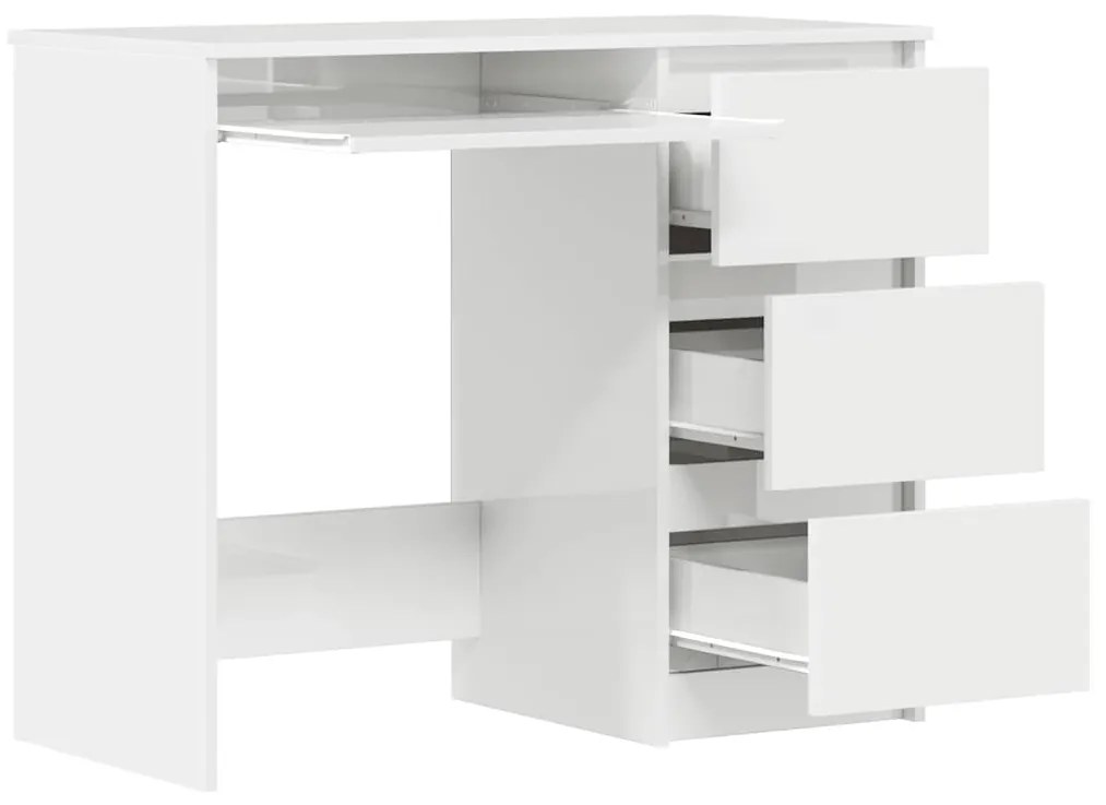 vidaXL Γραφείο Γυαλιστερό Λευκό 90 x 45 x 76 εκ. από Επεξ. Ξύλο