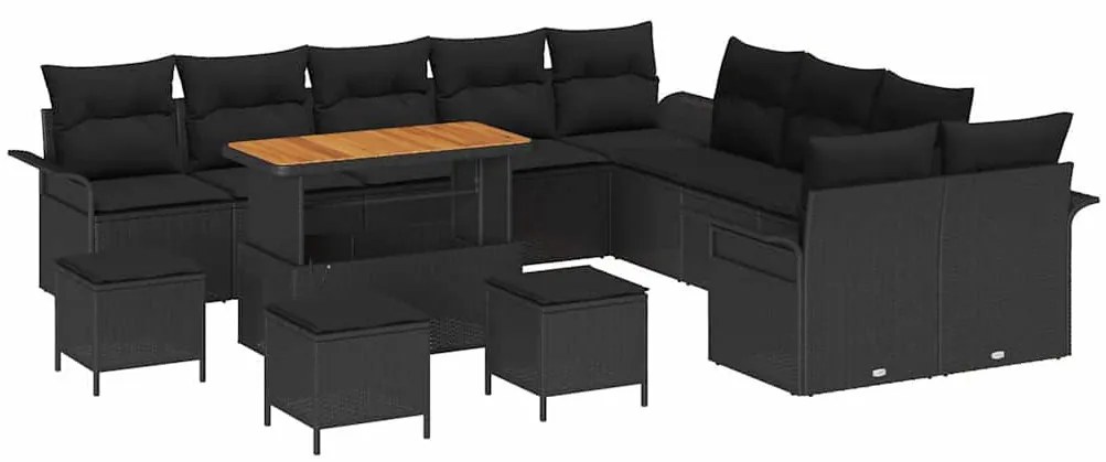 vidaXL Σετ Καναπέ Κήπου με μαξιλάρι 14 pcs Μαύρο 110 x 55 x 71 εκ