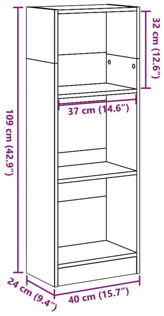 Βιβλιοθήκη Όψη Παλαιού Ξύλου 40x24x109 εκ. Επεξεργασμένο Ξύλο - Καφέ