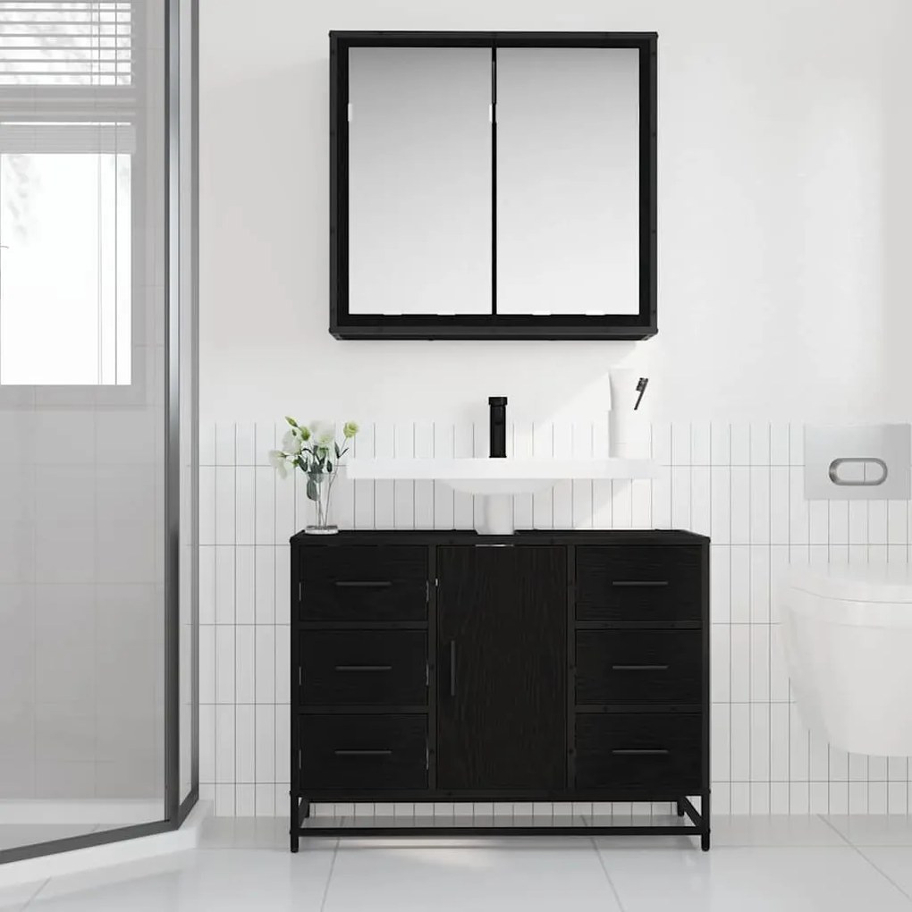 vidaXL Σετ Επίπλων Μπάνιου με συρτάρι 2 pcs Μαύρη δρυς 80 x 33 x 60 εκ